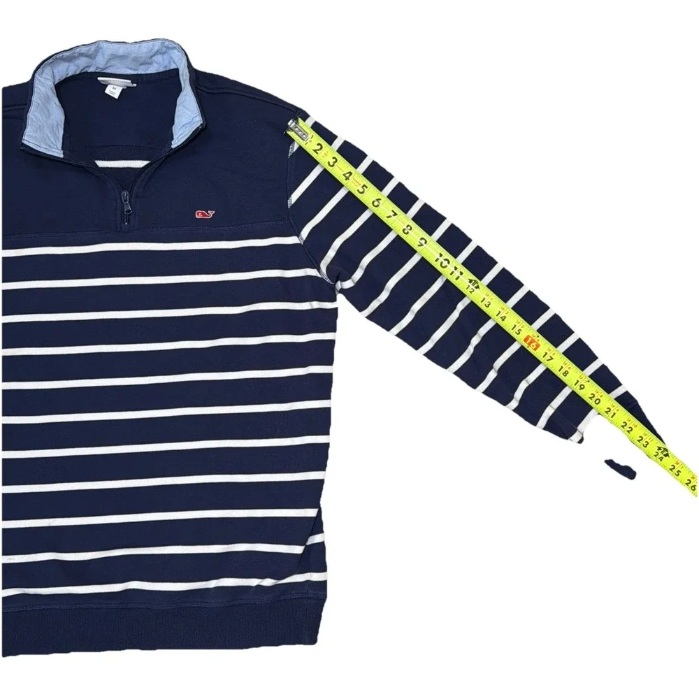 Vineyard Vines Target Mens Cotton Blue Striped Pullover 1/4 Zip Sweater Med